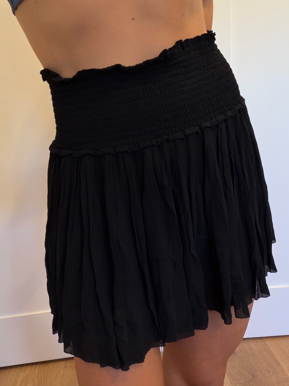 Isabel Marant Black Smocked Waist Pleated Skater Mini Skirt - Picture 3 of 4